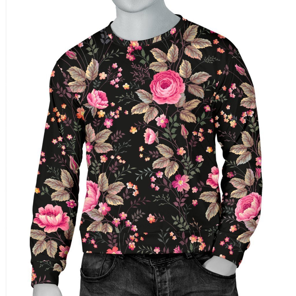 Pink Floral Flower Pattern Print Men's Crewneck Sweatshirt GearFrost