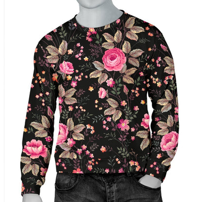 Pink Floral Flower Pattern Print Men's Crewneck Sweatshirt GearFrost