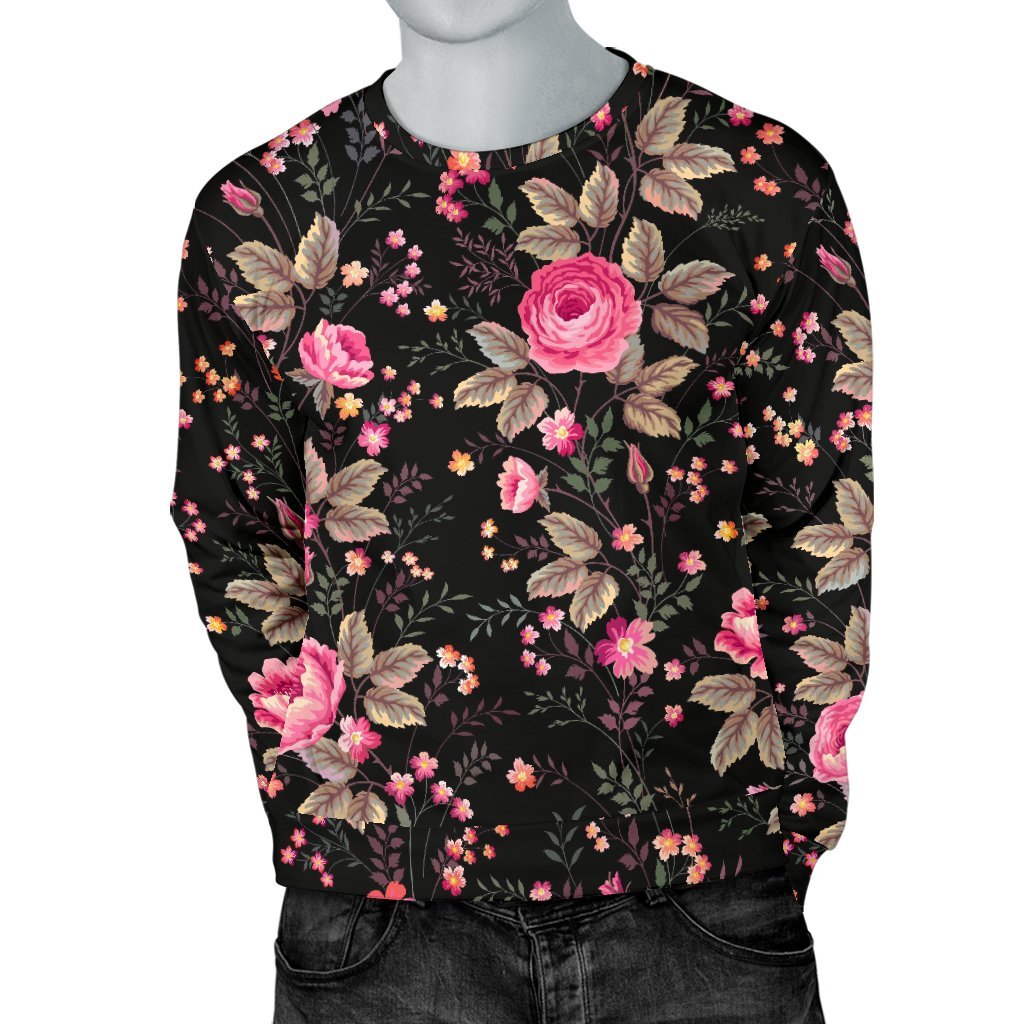 Pink Floral Flower Pattern Print Men's Crewneck Sweatshirt GearFrost