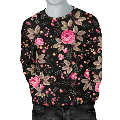 Pink Floral Flower Pattern Print Men's Crewneck Sweatshirt GearFrost