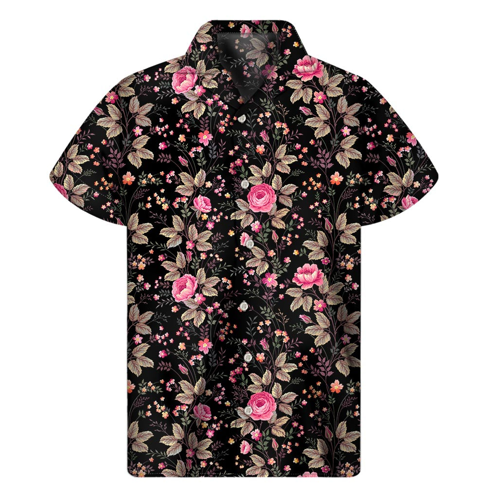Pink Floral Flower Pattern Print Men's Short Sleeve Shirt