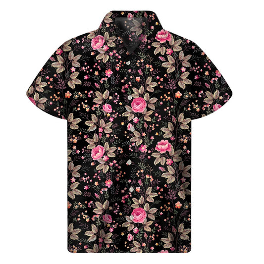 Pink Floral Flower Pattern Print Men's Short Sleeve Shirt