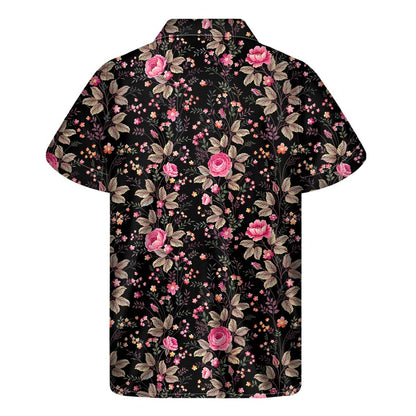 Pink Floral Flower Pattern Print Men's Short Sleeve Shirt
