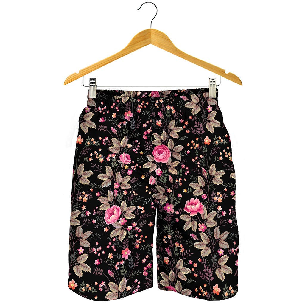 Pink Floral Flower Pattern Print Men's Shorts