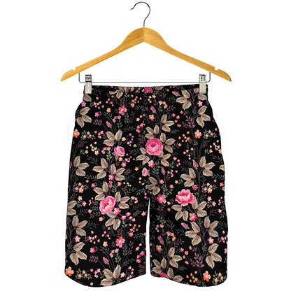 Pink Floral Flower Pattern Print Men's Shorts