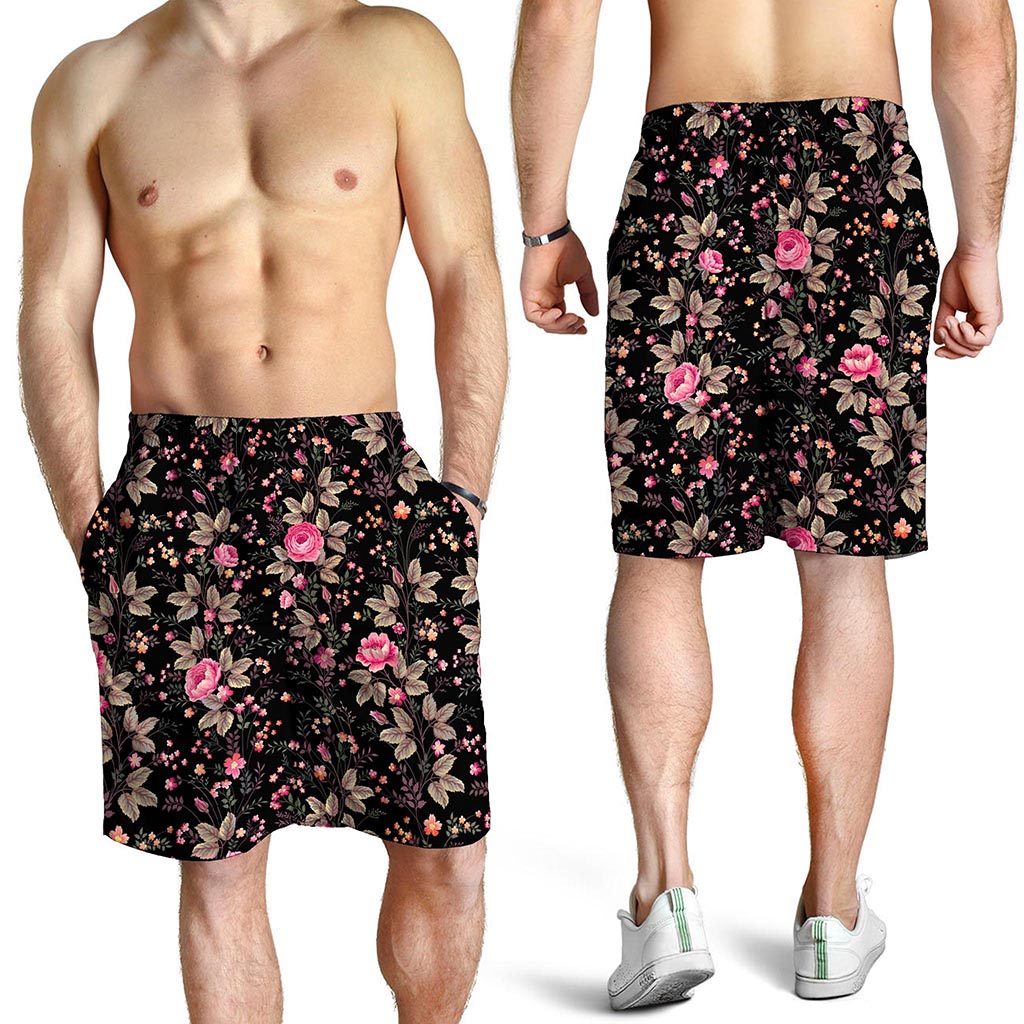 Pink Floral Flower Pattern Print Men's Shorts
