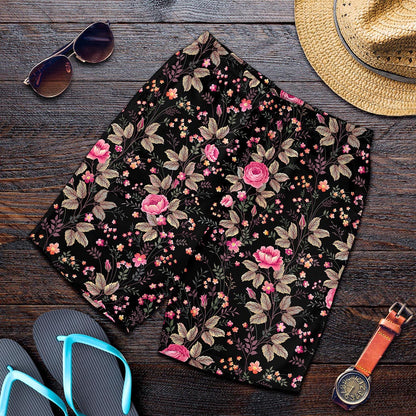 Pink Floral Flower Pattern Print Men's Shorts