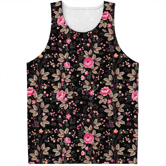 Pink Floral Flower Pattern Print Men's Tank Top