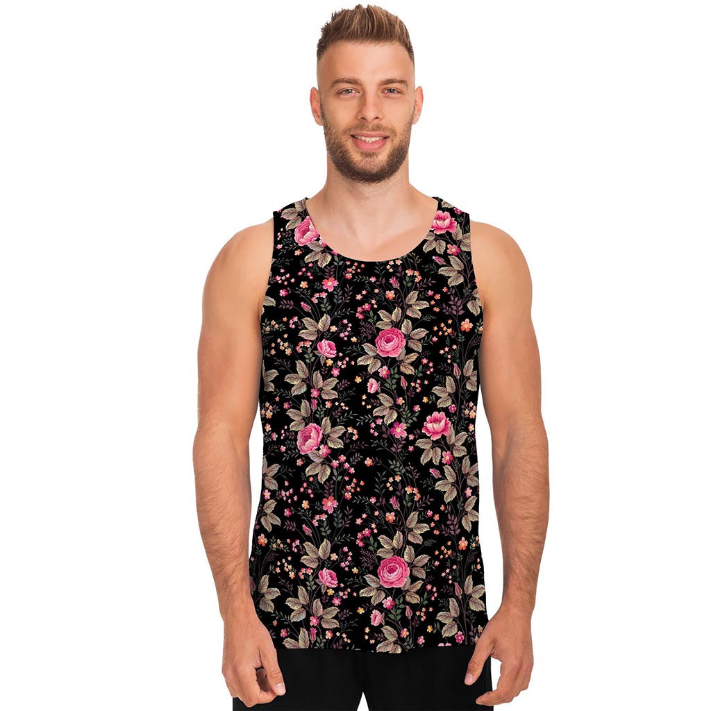 Pink Floral Flower Pattern Print Men's Tank Top