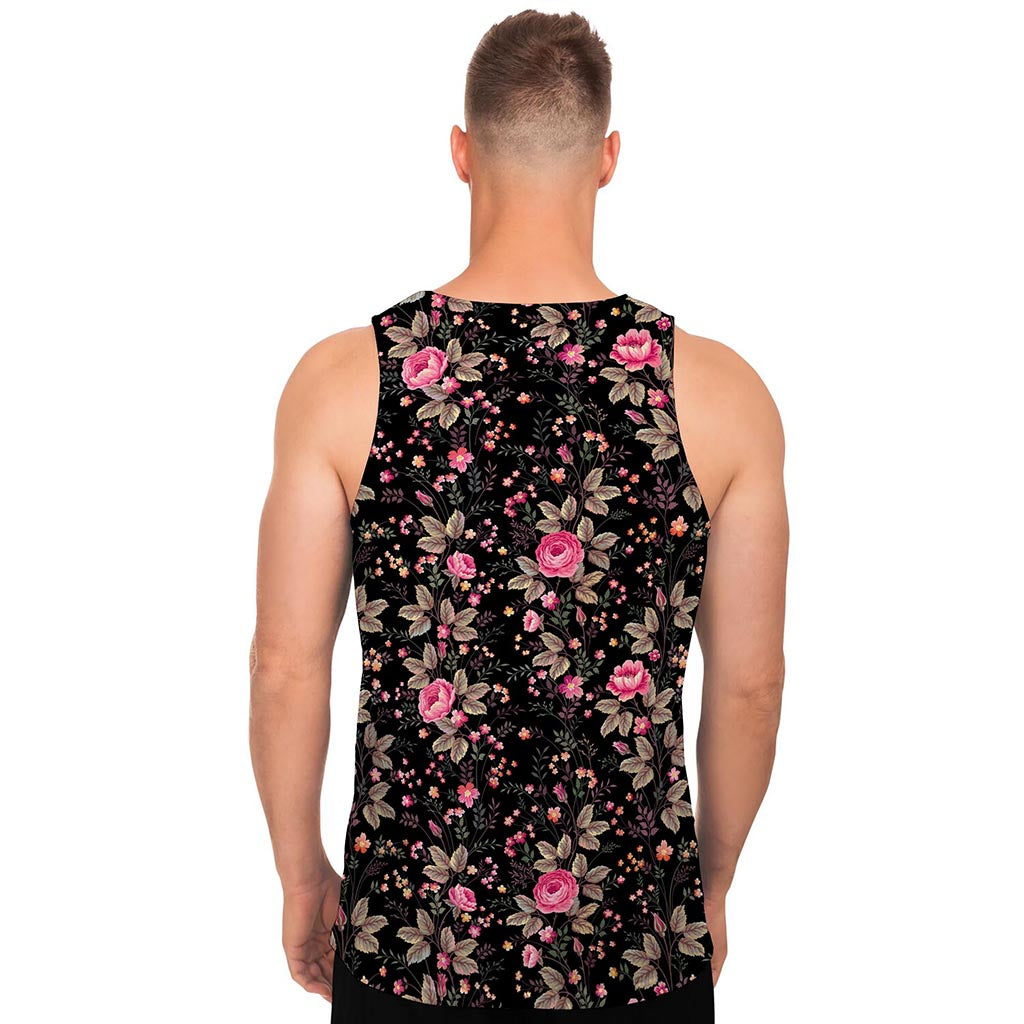 Pink Floral Flower Pattern Print Men's Tank Top