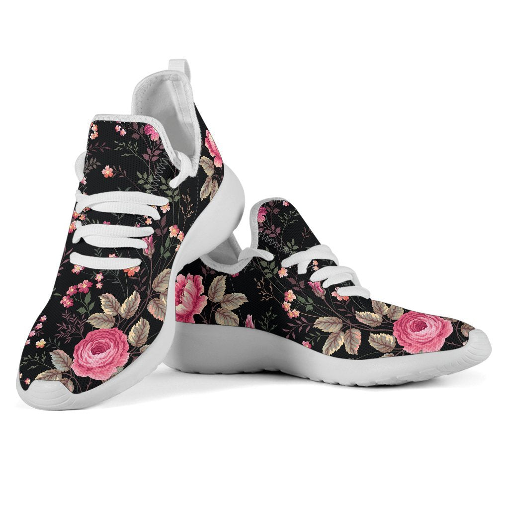 Pink Floral Flower Pattern Print Mesh Knit Shoes GearFrost