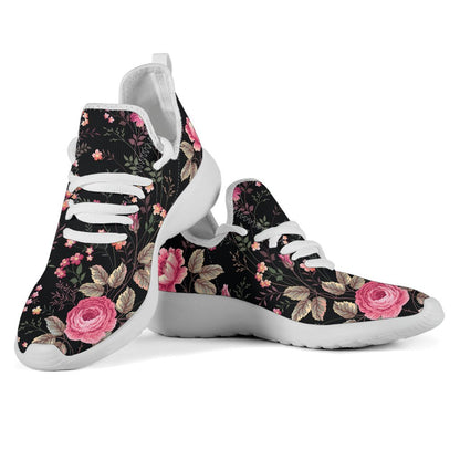 Pink Floral Flower Pattern Print Mesh Knit Shoes GearFrost