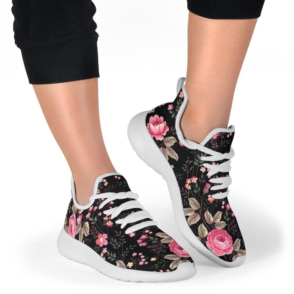Pink Floral Flower Pattern Print Mesh Knit Shoes GearFrost