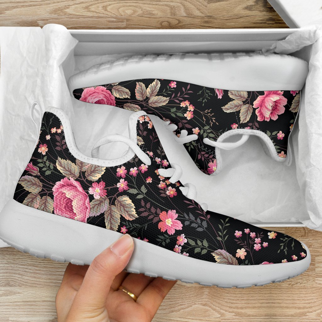 Pink Floral Flower Pattern Print Mesh Knit Shoes GearFrost