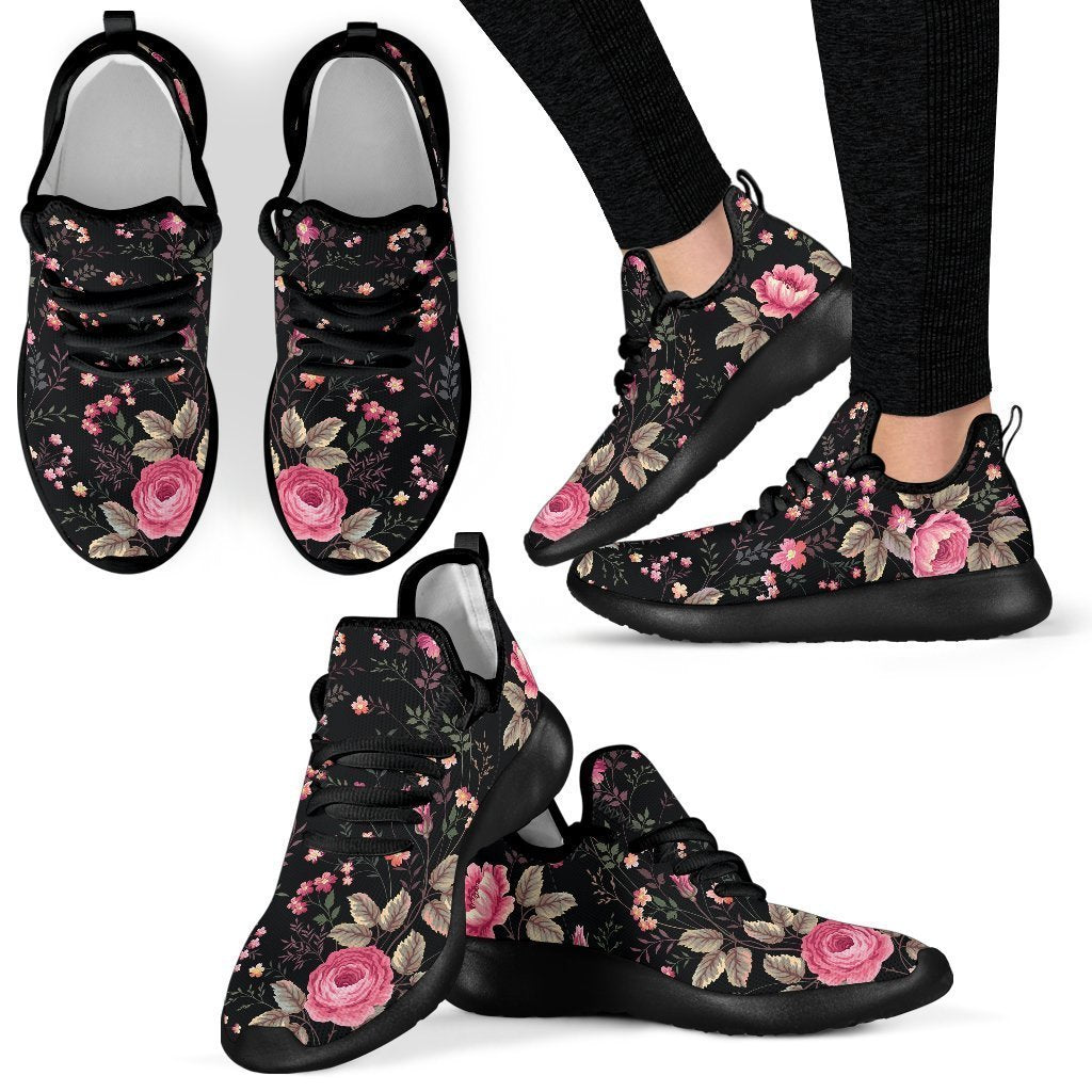 Pink Floral Flower Pattern Print Mesh Knit Shoes GearFrost