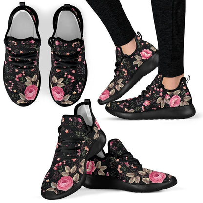 Pink Floral Flower Pattern Print Mesh Knit Shoes GearFrost