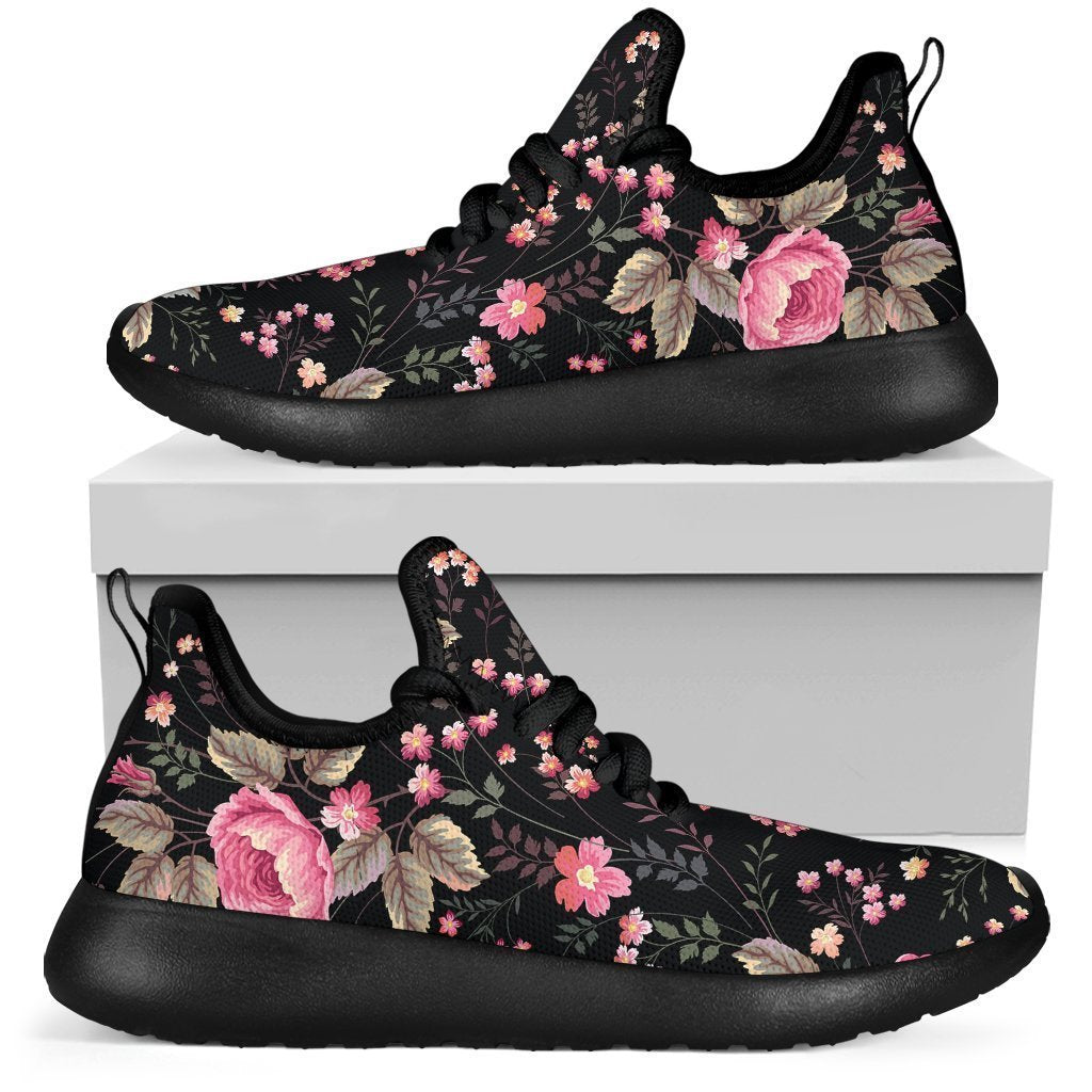 Pink Floral Flower Pattern Print Mesh Knit Shoes GearFrost