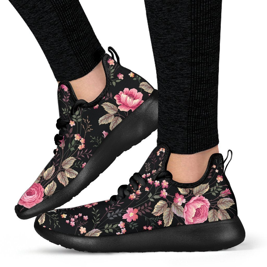 Pink Floral Flower Pattern Print Mesh Knit Shoes GearFrost