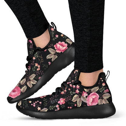 Pink Floral Flower Pattern Print Mesh Knit Shoes GearFrost