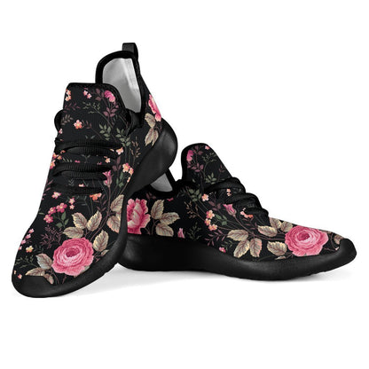 Pink Floral Flower Pattern Print Mesh Knit Shoes GearFrost