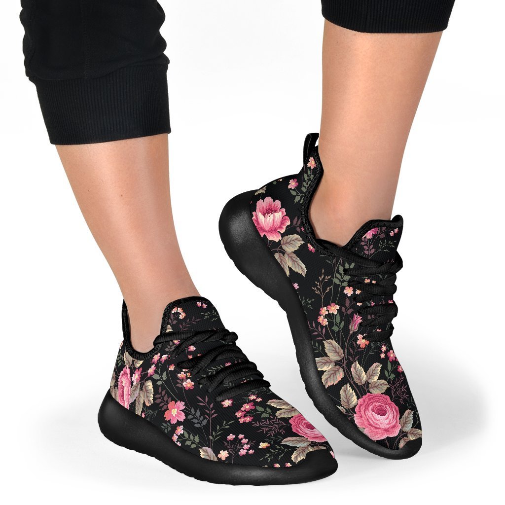 Pink Floral Flower Pattern Print Mesh Knit Shoes GearFrost