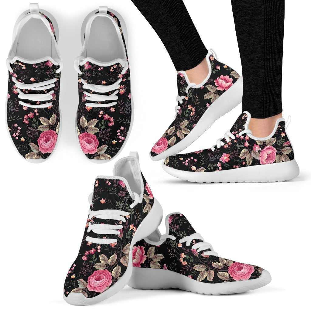 Pink Floral Flower Pattern Print Mesh Knit Shoes GearFrost