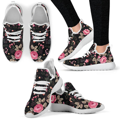 Pink Floral Flower Pattern Print Mesh Knit Shoes GearFrost