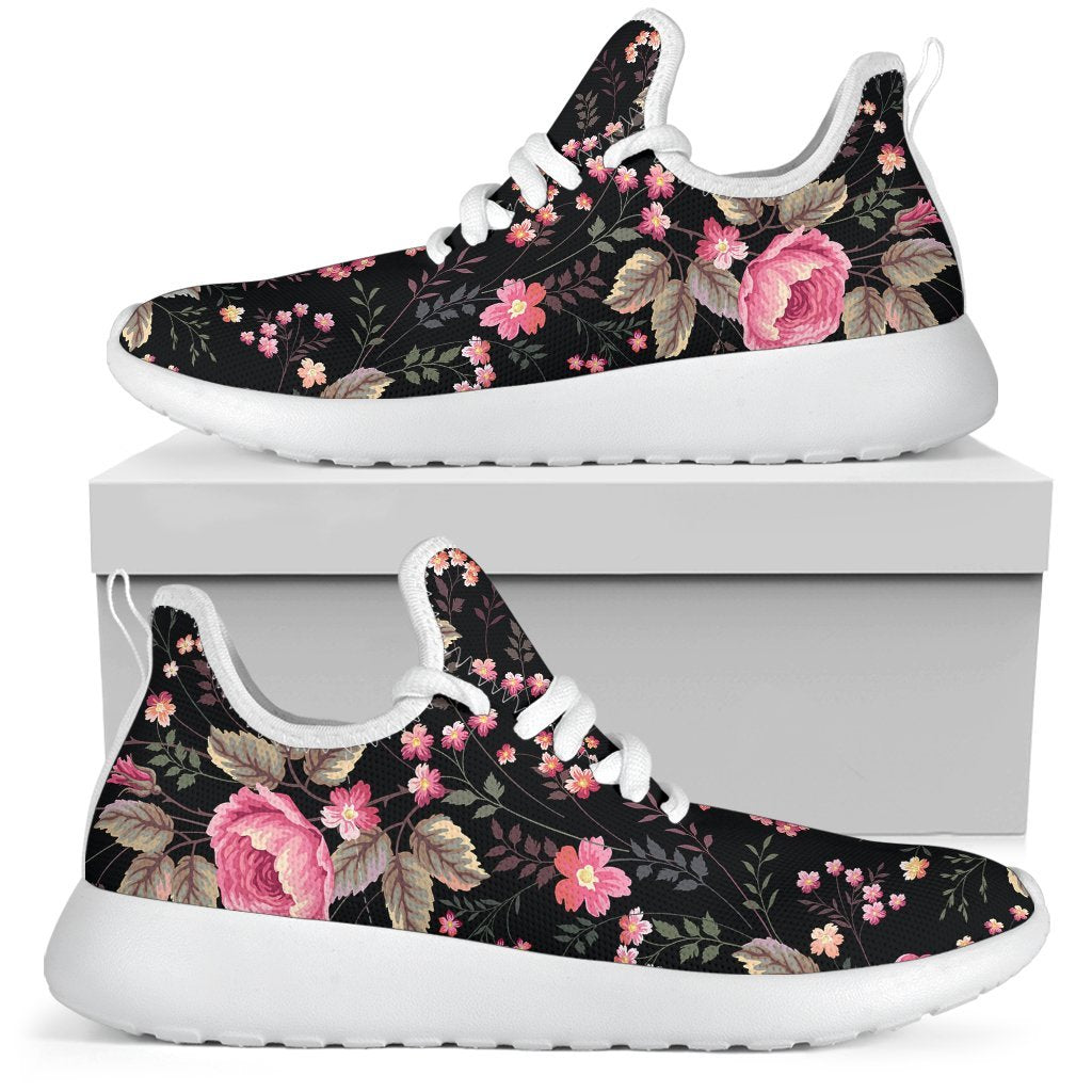 Pink Floral Flower Pattern Print Mesh Knit Shoes GearFrost