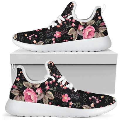 Pink Floral Flower Pattern Print Mesh Knit Shoes GearFrost