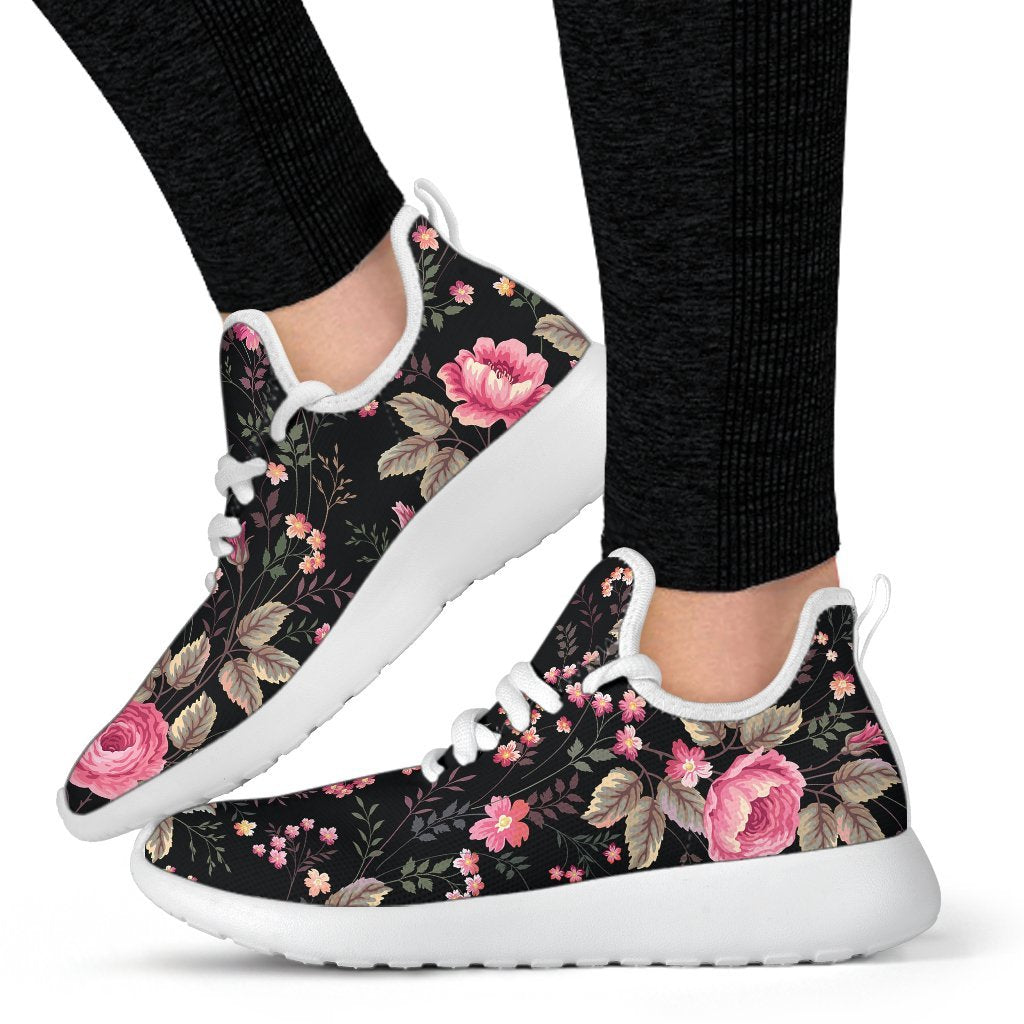 Pink Floral Flower Pattern Print Mesh Knit Shoes GearFrost