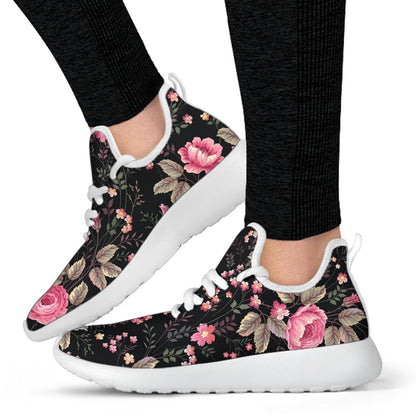 Pink Floral Flower Pattern Print Mesh Knit Shoes GearFrost