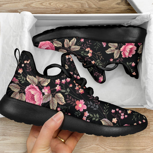 Pink Floral Flower Pattern Print Mesh Knit Shoes GearFrost