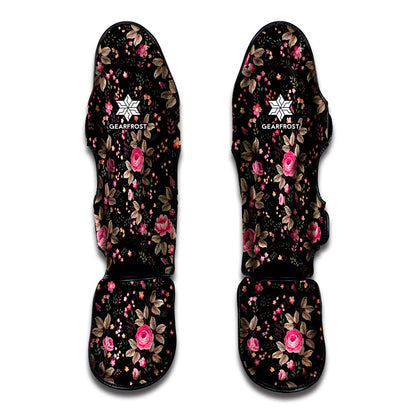 Pink Floral Flower Pattern Print Muay Thai Shin Guard