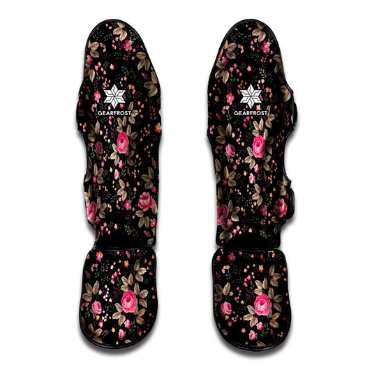Pink Floral Flower Pattern Print Muay Thai Shin Guard