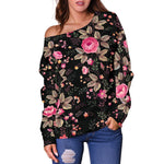 Pink Floral Flower Pattern Print Off Shoulder Sweatshirt GearFrost