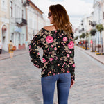 Pink Floral Flower Pattern Print Off Shoulder Sweatshirt GearFrost