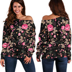 Pink Floral Flower Pattern Print Off Shoulder Sweatshirt GearFrost