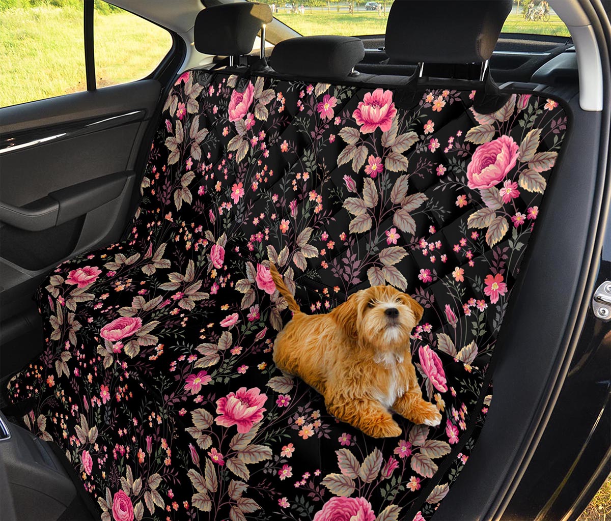 Pink Floral Flower Pattern Print Pet Car Back Seat Cover