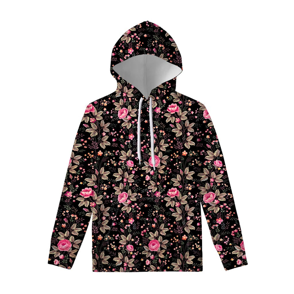 Pink Floral Flower Pattern Print Pullover Hoodie