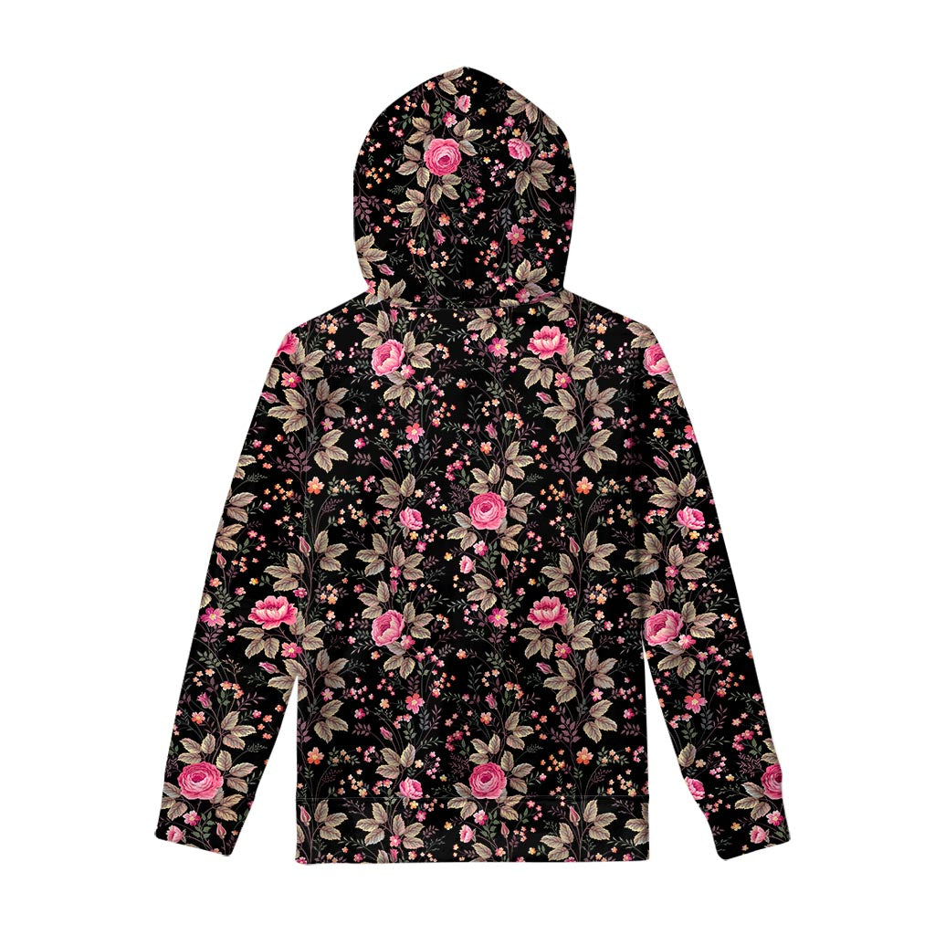 Pink Floral Flower Pattern Print Pullover Hoodie