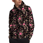 Pink Floral Flower Pattern Print Pullover Hoodie