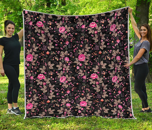 Pink Floral Flower Pattern Print Quilt
