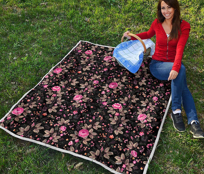 Pink Floral Flower Pattern Print Quilt