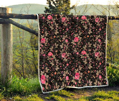 Pink Floral Flower Pattern Print Quilt