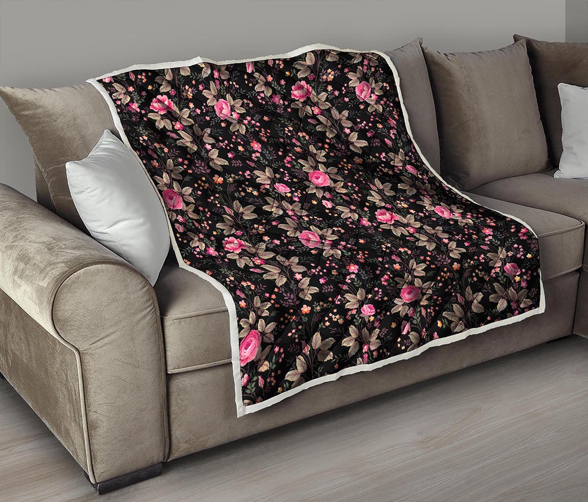Pink Floral Flower Pattern Print Quilt
