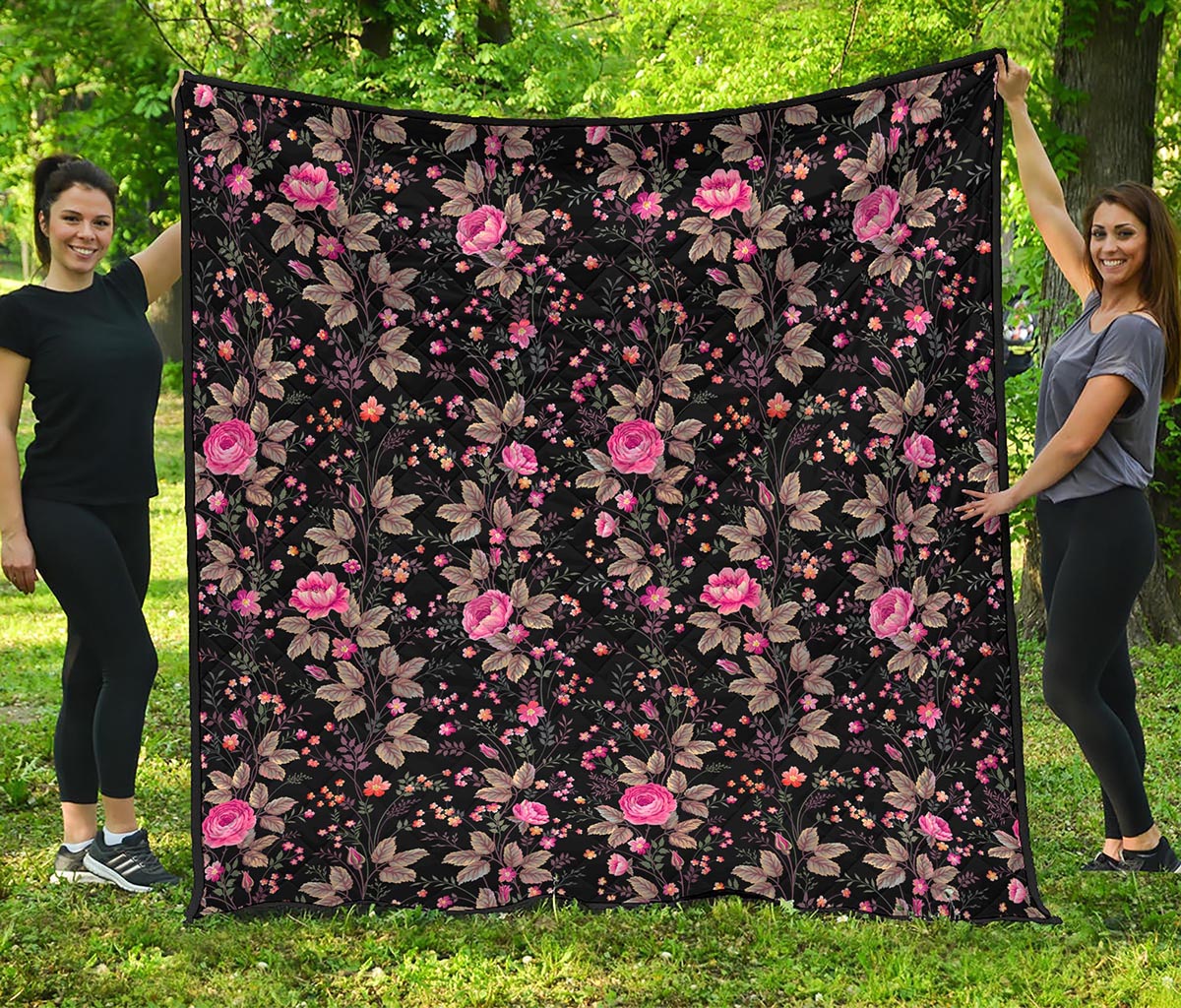 Pink Floral Flower Pattern Print Quilt