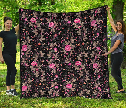 Pink Floral Flower Pattern Print Quilt