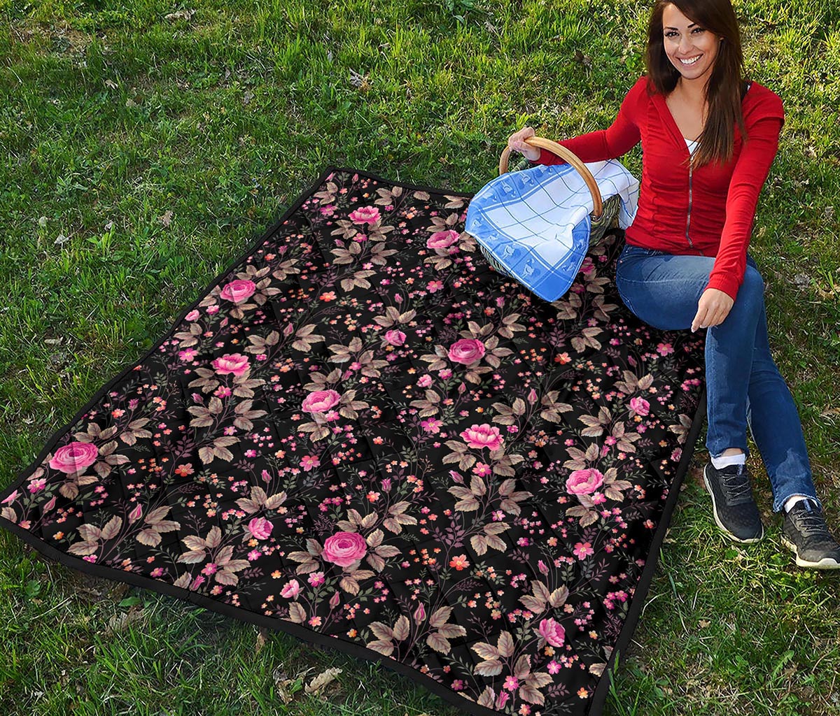 Pink Floral Flower Pattern Print Quilt
