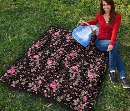 Pink Floral Flower Pattern Print Quilt