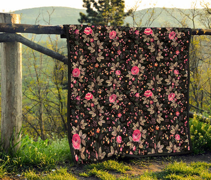 Pink Floral Flower Pattern Print Quilt